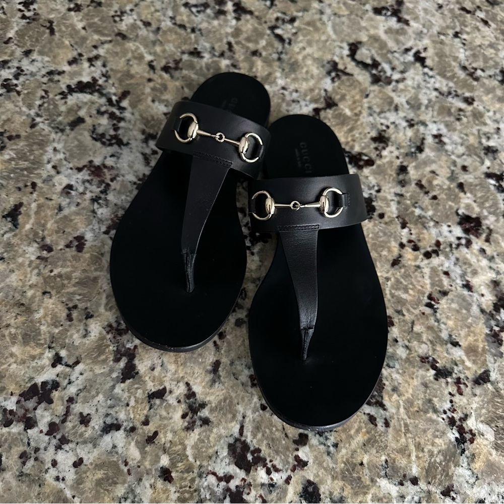 Gucci Black Sandals with Silver Accents